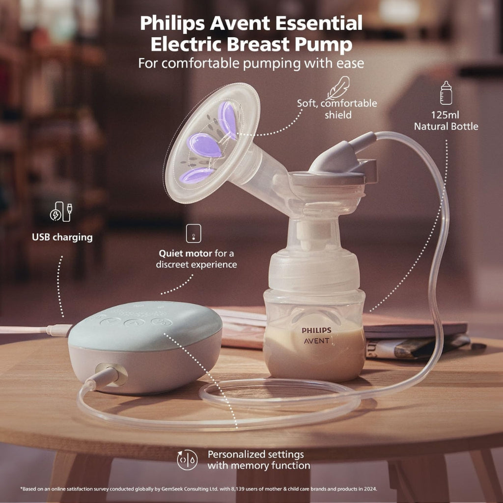Philips Avent Essential Single Electric Breast Pump (SCF323) – 8 Modes, USB Rechargeable