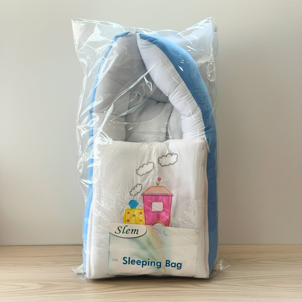 Train-Themed Sleeping Bag - Blue