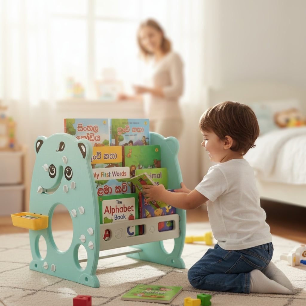 3-in-1 Multifunctional Kids Bookshelf, Drawing Board, and Study Table with Chair - Model LMCH202