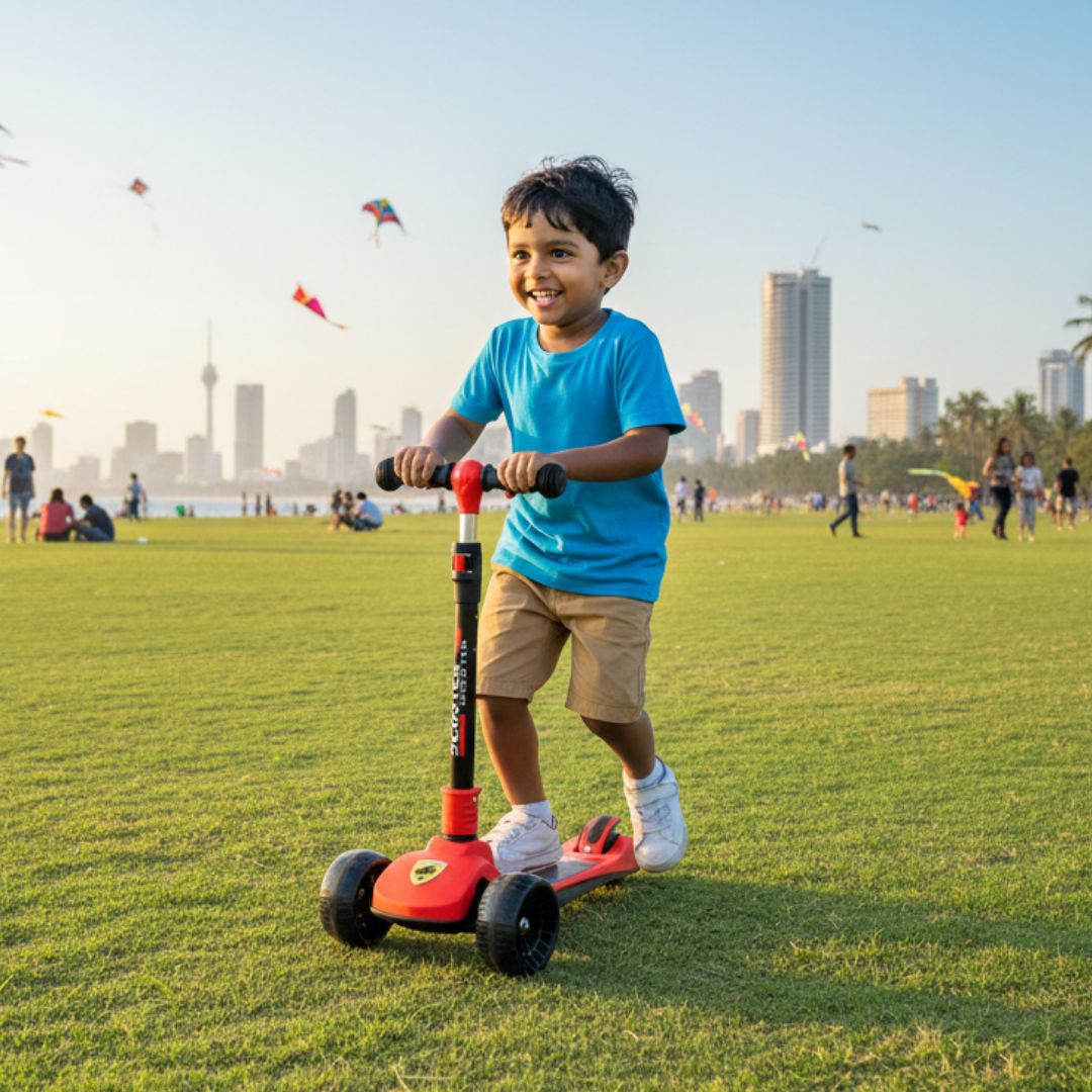 3-Wheel Kids Kick Scooter - Height Adjustable & Foldable Design (Red) Model SC109