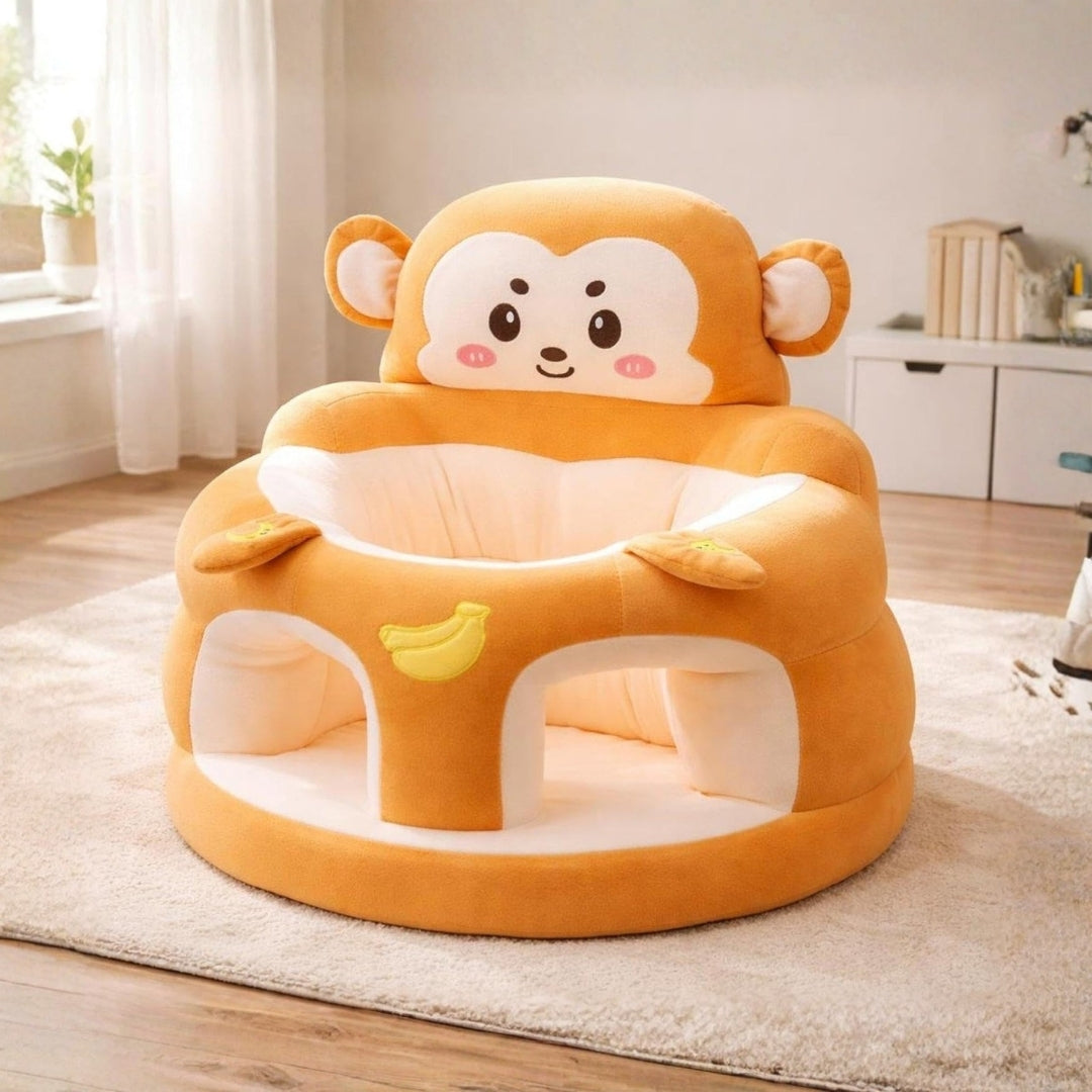 Soft Infant Sit-Up Sofa Chair – Spinal Support & Anti-Fall High-Back Design | Cute Monkey Seat