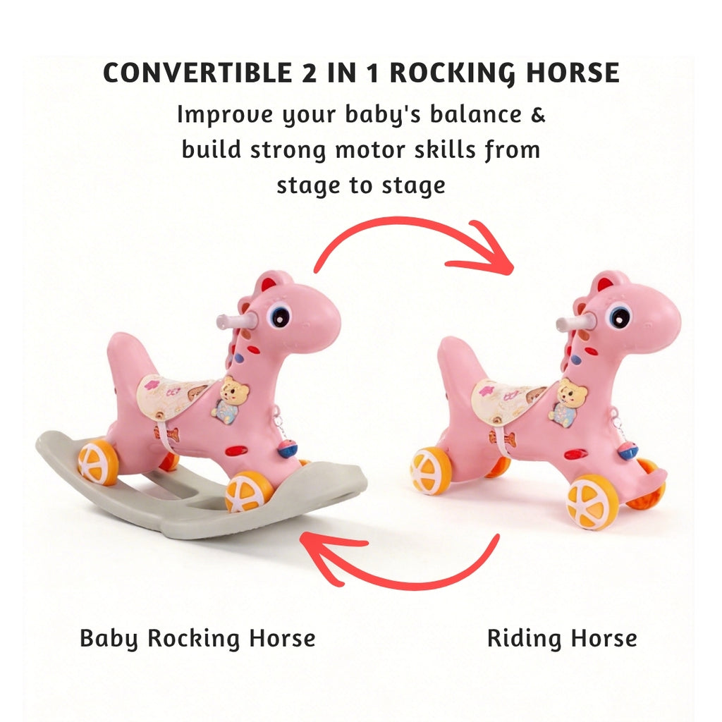 2-in-1 Kids Rocking Horse & Ride-On Horse - Musical Activity Toy with Multifunction Features - Model XT003