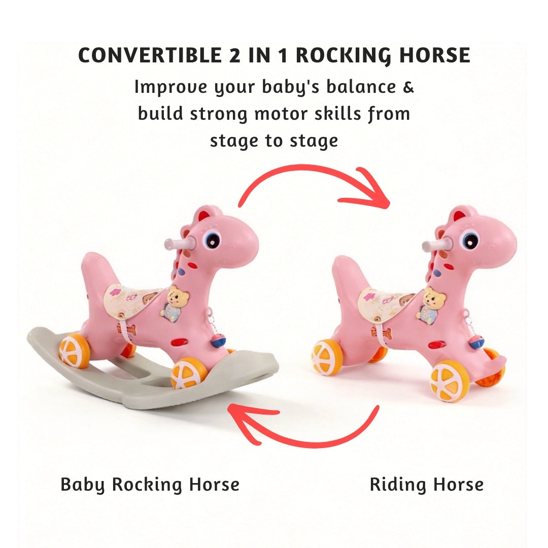 2-in-1 Kids Rocking Horse & Ride-On Horse - Musical Activity Toy with Multifunction Features - Model XT003