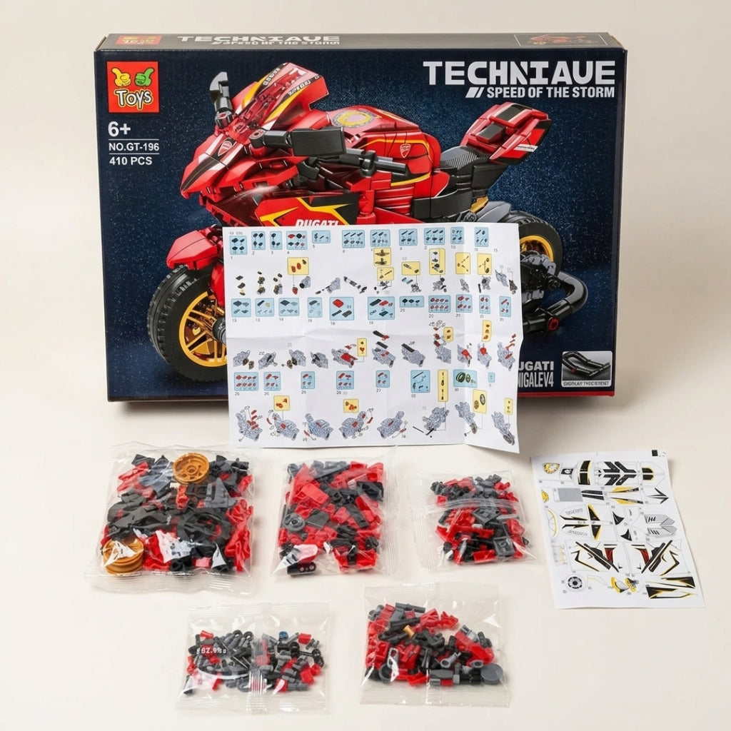 Racing Motorcycle Building Block Set - 410 Piece Construction Toy Model GT196