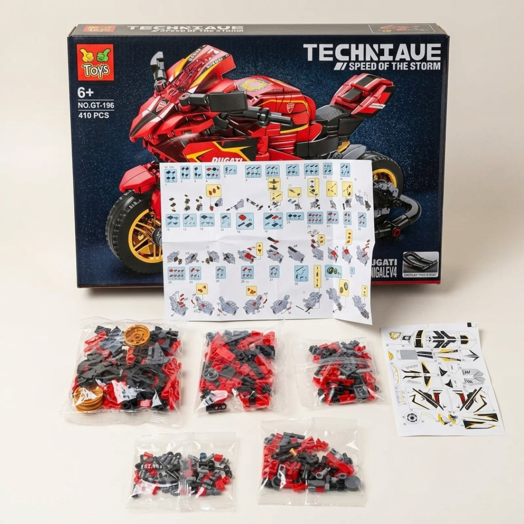 Racing Motorcycle Building Block Set - 410 Piece Construction Toy Model GT196