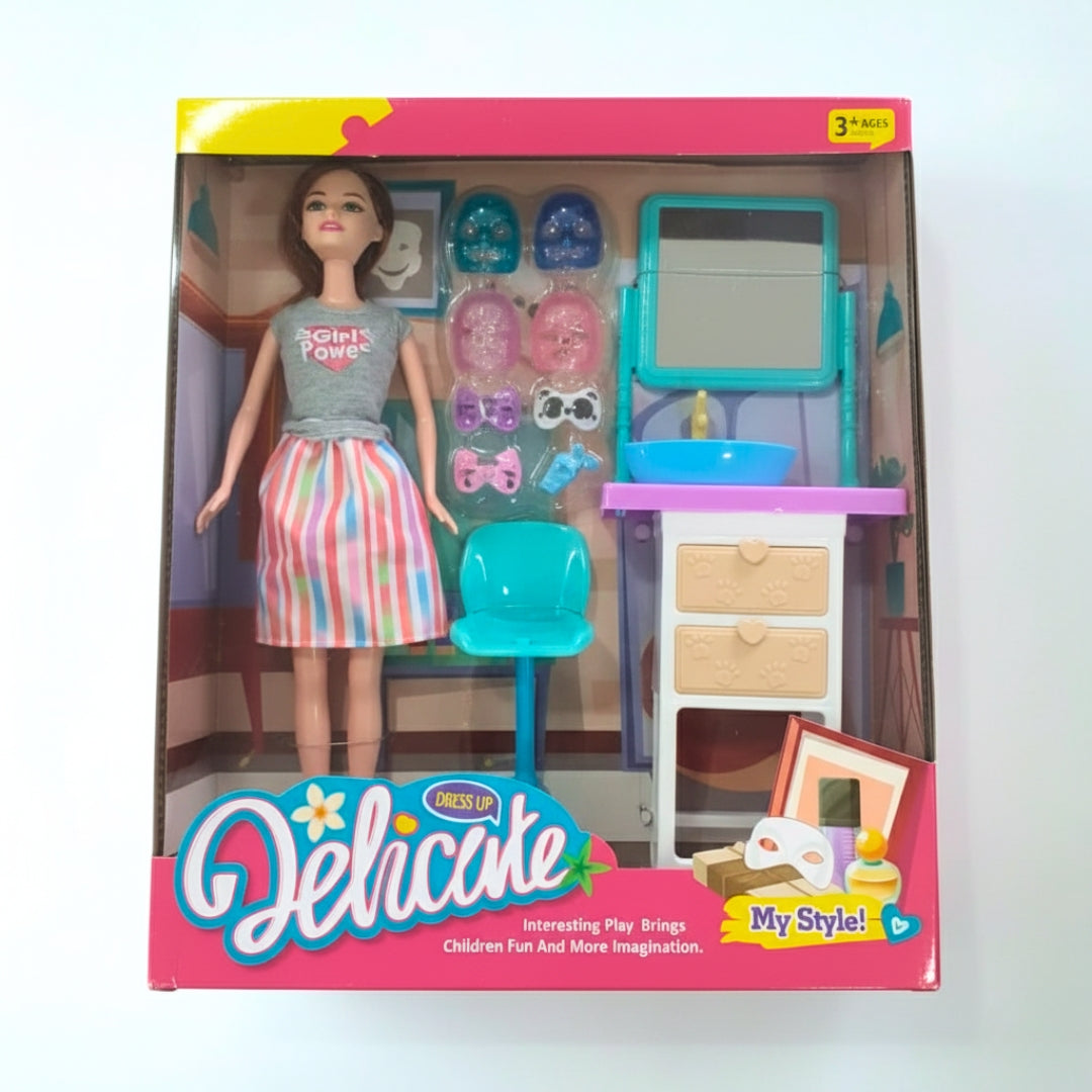 Doll Beauty Set with Washbasin & Cosmetics