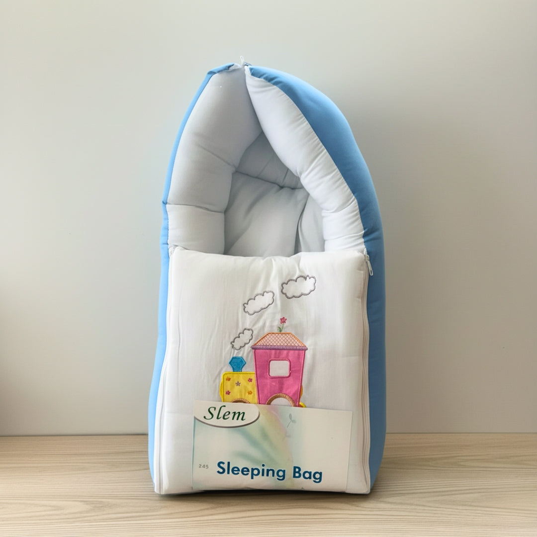 Train-Themed Sleeping Bag - Blue