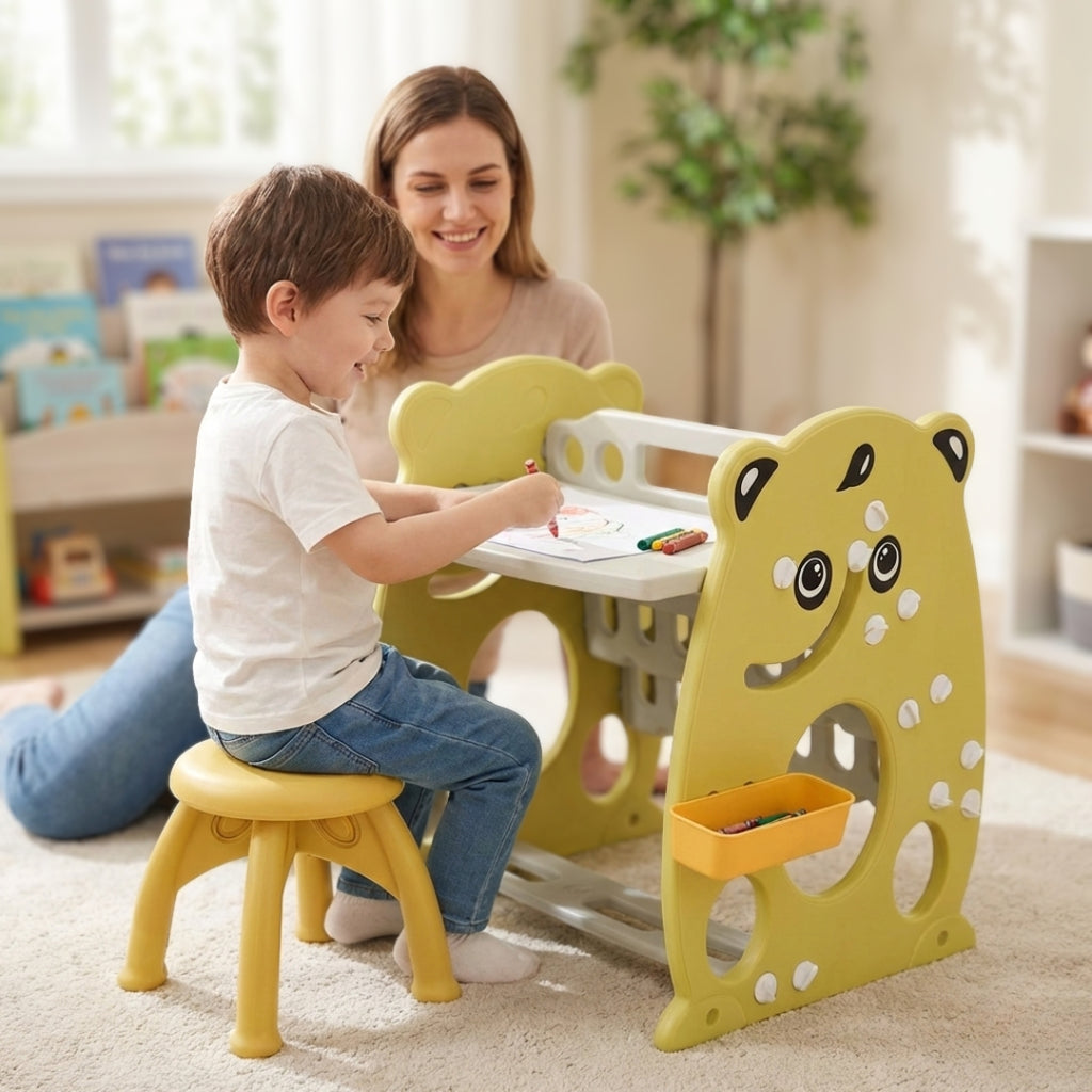 3-in-1 Multifunctional Kids Bookshelf, Drawing Board, and Study Table with Chair - Model LMCH202