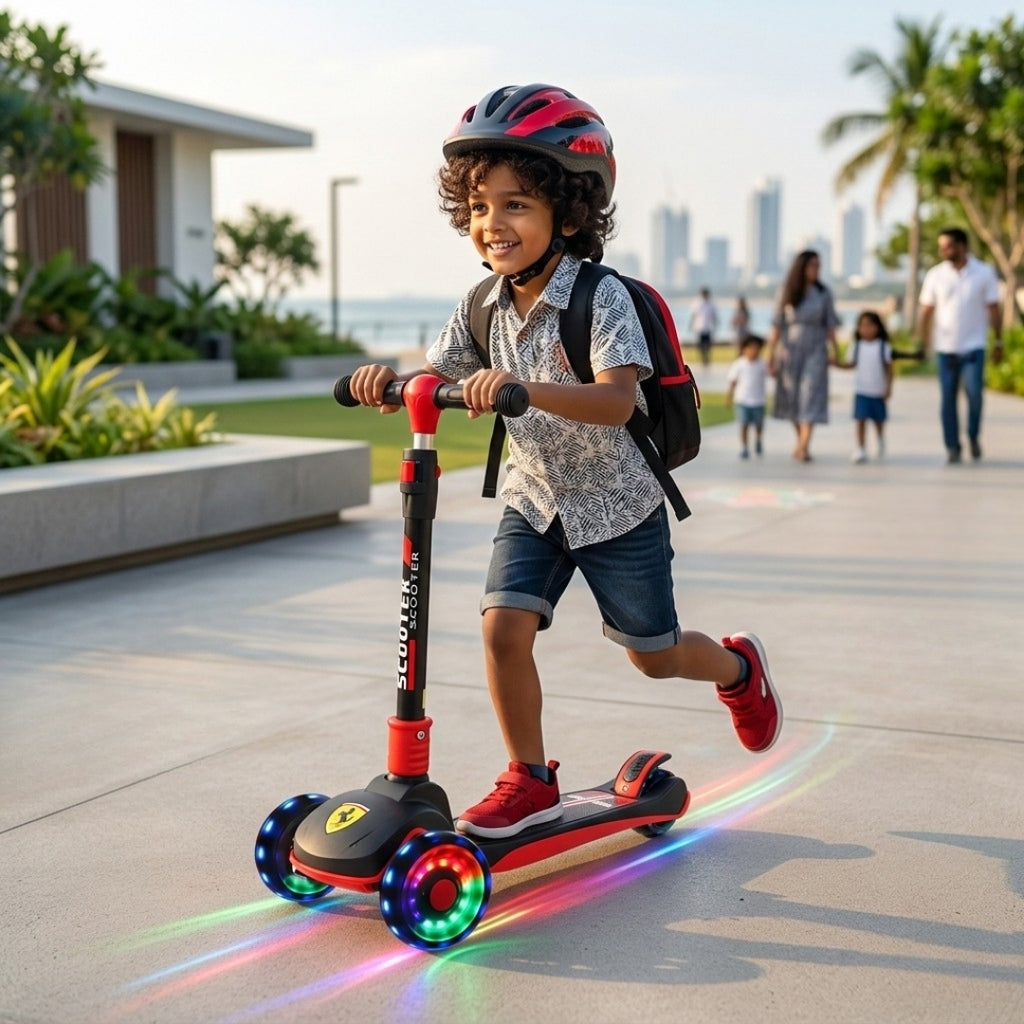Ferrari 3-Wheel Kick Scooter - Foldable with LED Lights (Height Adjustable) Model 109