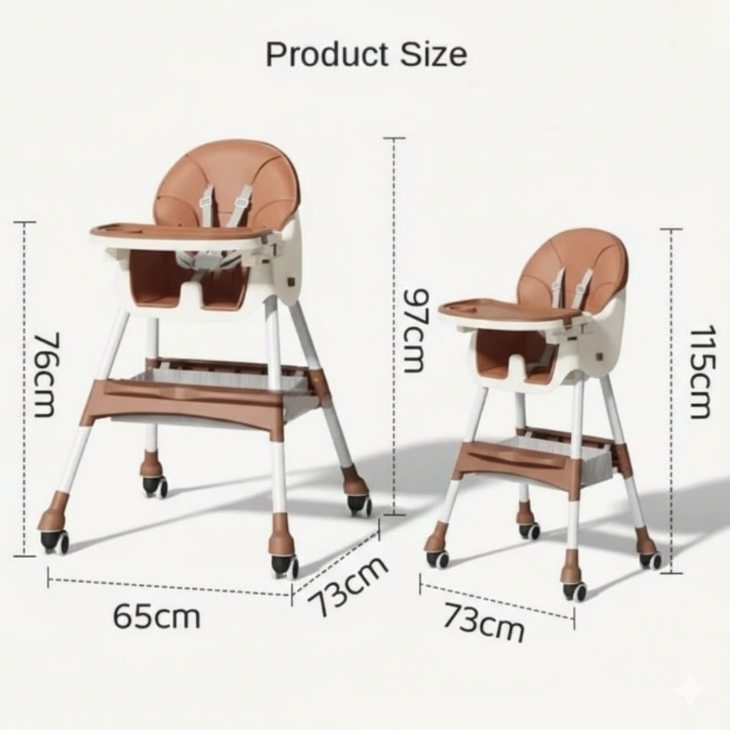 Convertible Foldable Baby High Chair with Wheels and Adjustable Tray - Model HC401