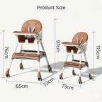 Convertible Foldable Baby High Chair with Wheels and Adjustable Tray - Model HC401