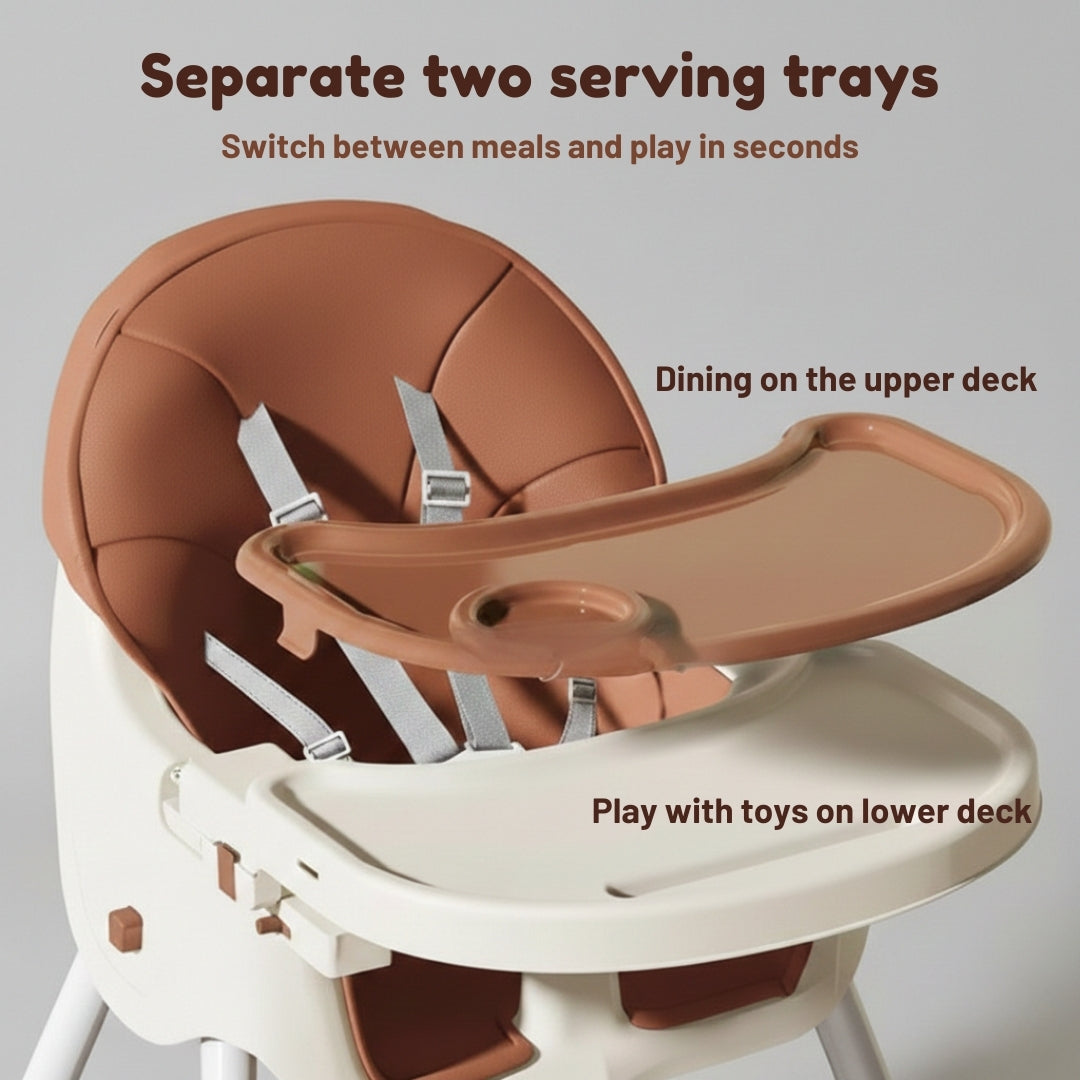 Convertible Foldable Baby High Chair with Wheels and Adjustable Tray - Model HC401