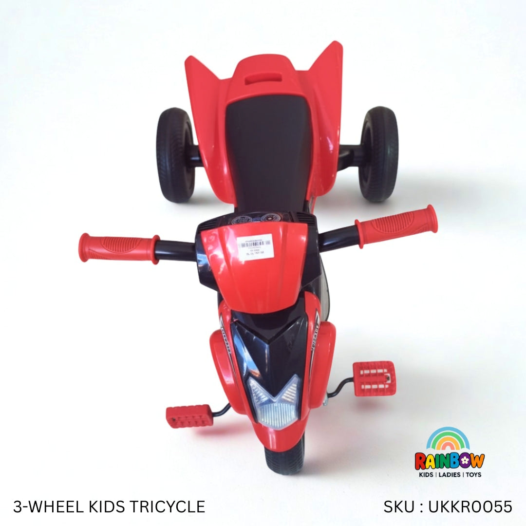 3-Wheel Kids Tricycle – Steel Frame, Rubber Wheels, & Lights/Sound Fun!