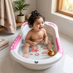 Premium Baby Bathtub – Safe, Non-Toxic & Easy Drain Design | Cute Beach Bear Print