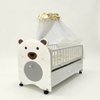 Multifunctional Wooden Baby Cot – Storage Drawer, Mosquito Net & Lockable Wheels | YSJ 560