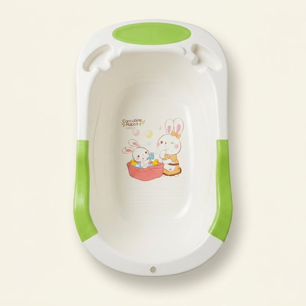Premium Baby Bath Tub – Safe, Non-Toxic Design with Soap Tray | Cute Bunny Print - Model 1615