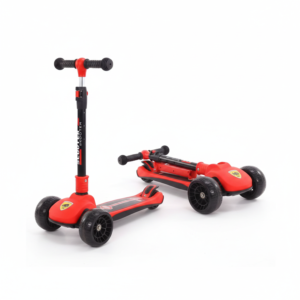 3-Wheel Kids Kick Scooter - Height Adjustable & Foldable Design (Red) Model SC109