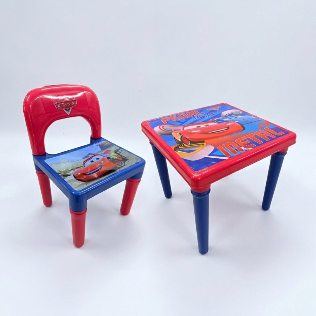Kids Cartoon Design Plastic Study Table and Chair Set - Colorful Learning Furniture for Children