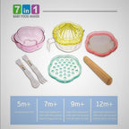 Baby food maker set with various components on a light gray background