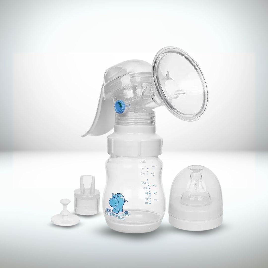 Breast pump with accessories on a white background