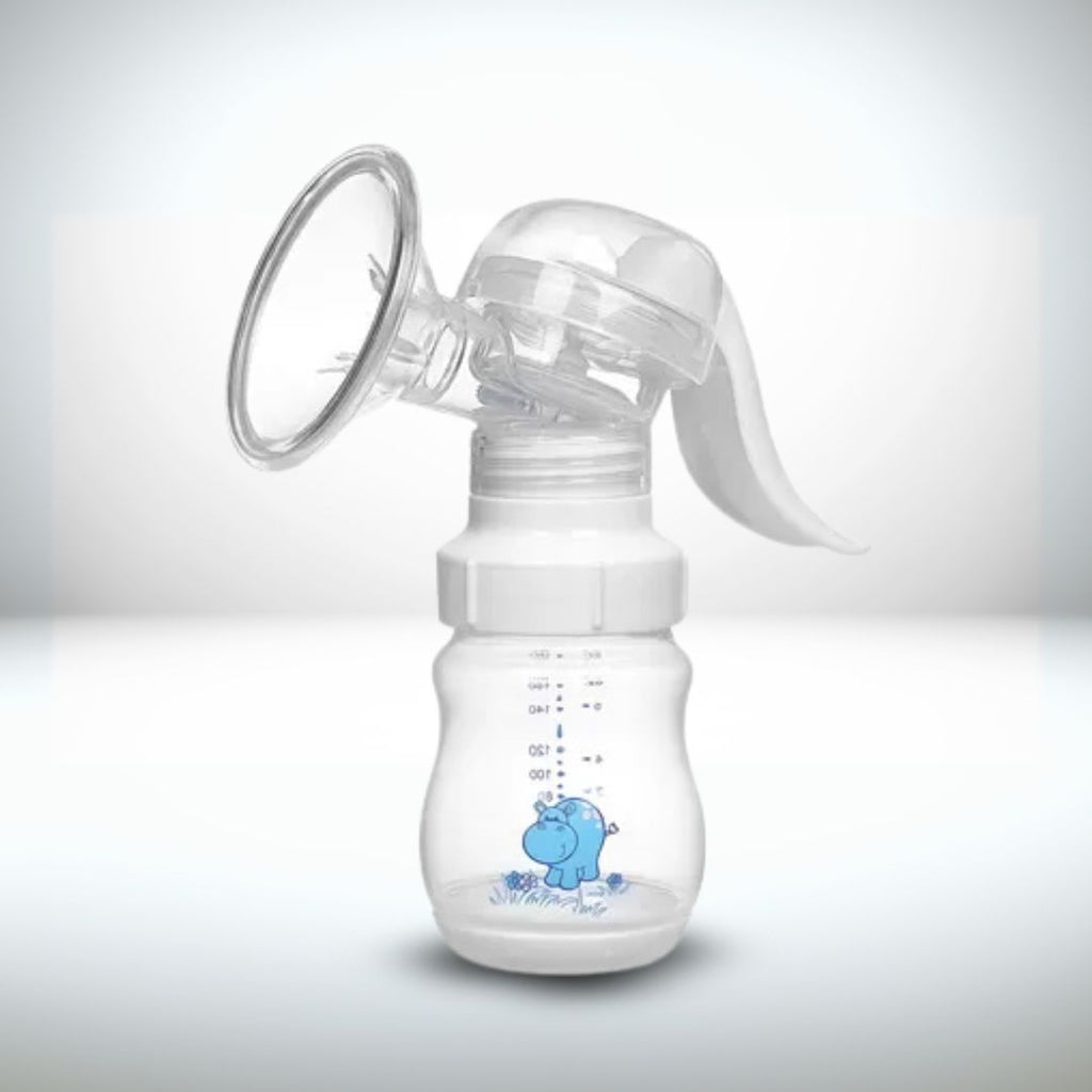 Breast pump with a blue hippo design on a white background