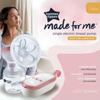 Tommee Tippee single electric breast pump with a woman in the background